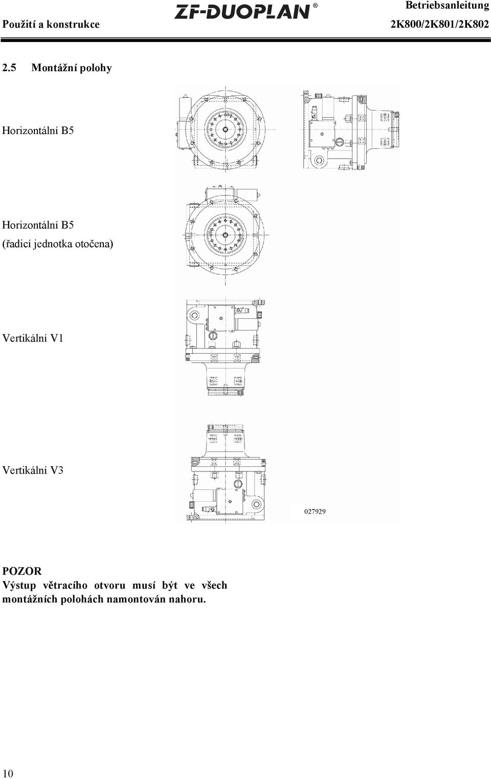 jednotka otočena) Vertikální V1 Vertikální V3 027929 POZOR