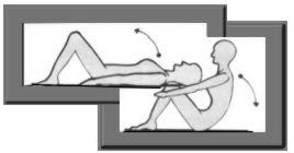 Po zvládnutí je moţné přidat i posilování břišních svalů: a) leh na zádech, dolní končetiny pokrčit, paţe volně podél těla, výdech a pozvolna si sedat (obratel po