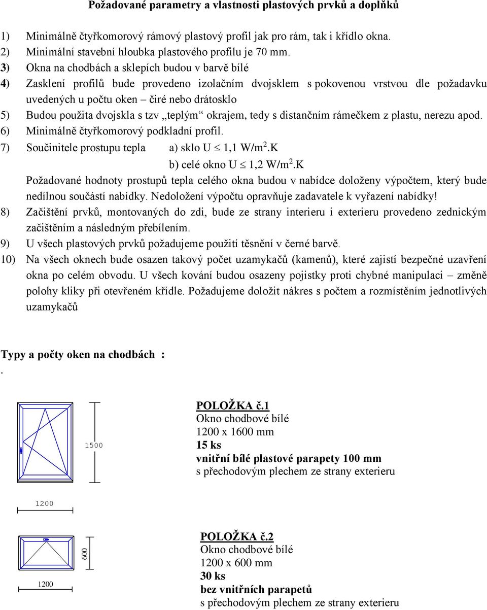 dvojskla s tzv teplým okrajem, tedy s distančním rámečkem z plastu, nerezu apod. 6) Minimálně čtyřkomorový podkladní profil. 7) Součinitele prostupu tepla a) sklo U 1,1 W/m 2.