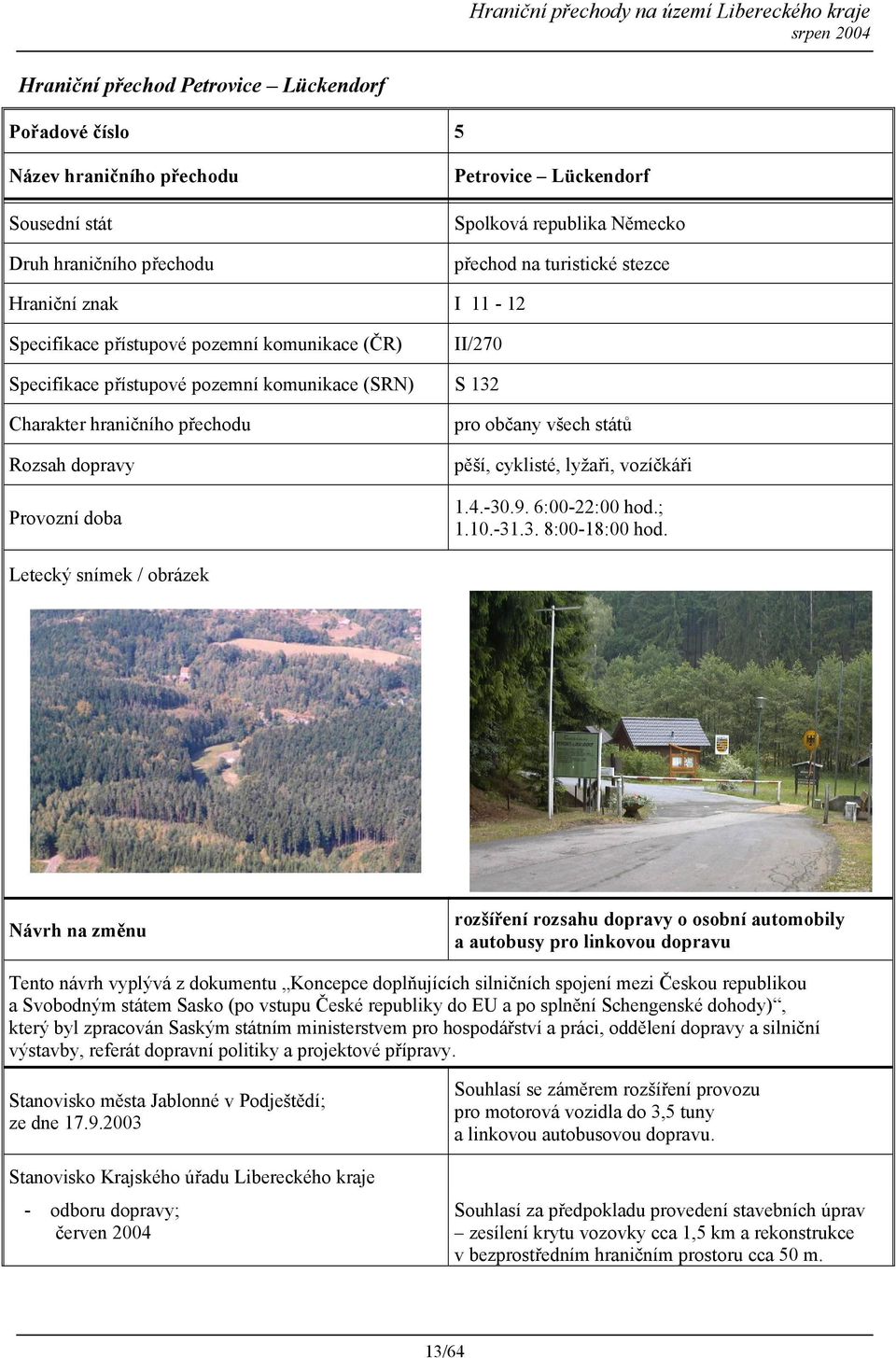 cyklisté, lyžaři, vozíčkáři 1.4.-30.9. 6:00-22:00 hod.; 1.10.-31.3. 8:00-18:00 hod.