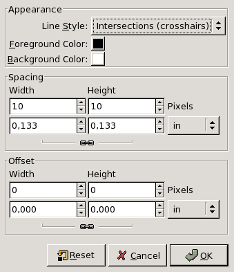 KAPITOLA 9. NABÍDKY 9.11. NÁSTROJE Obrázek 9.34. Dialog configure grid Dvojitě čárkovaná V tomto stylu je mřížka vykreslená přerušovanými čárami ve dvou barvách.