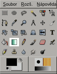 KAPITOLA 7. PANEL NÁSTROJŮ 7.3. KRESLÍCÍ NÁSTROJE 7.3. Kreslící nástroje 7.3.1. Obecné vlastnosti Obrázek 7.7. Kreslící nástroje Panel nástrojů Gimpu obsahuje devět kreslících nástrojů. 7.3.2.