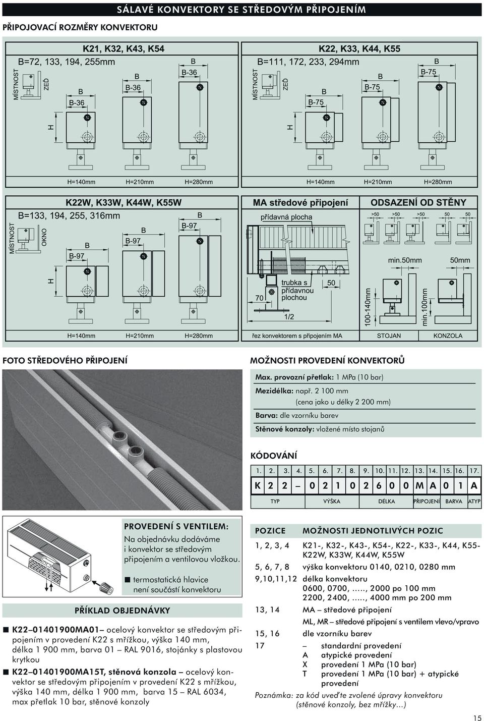 ................ K M A A TYP VÝŠKA DÉLKA PŘIPOJENÍ BARVA ATYP PROVEDENÍ S VENTILEM: Na objednávku dodáváme i konvektor se středovým připojením a ventilovou vložkou.