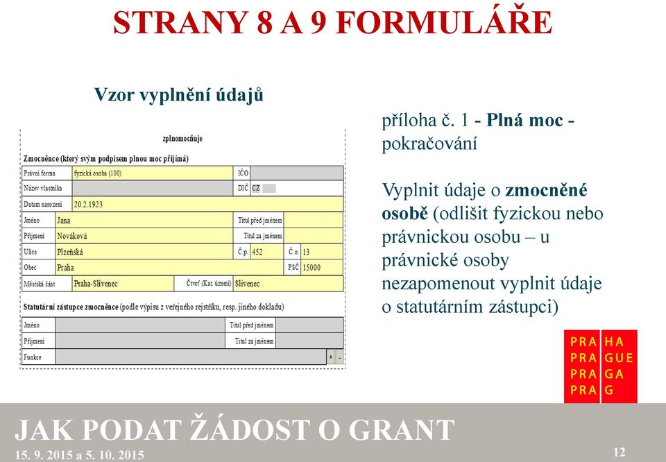 osobě (odlišit fyzickou nebo právnickou osobu u