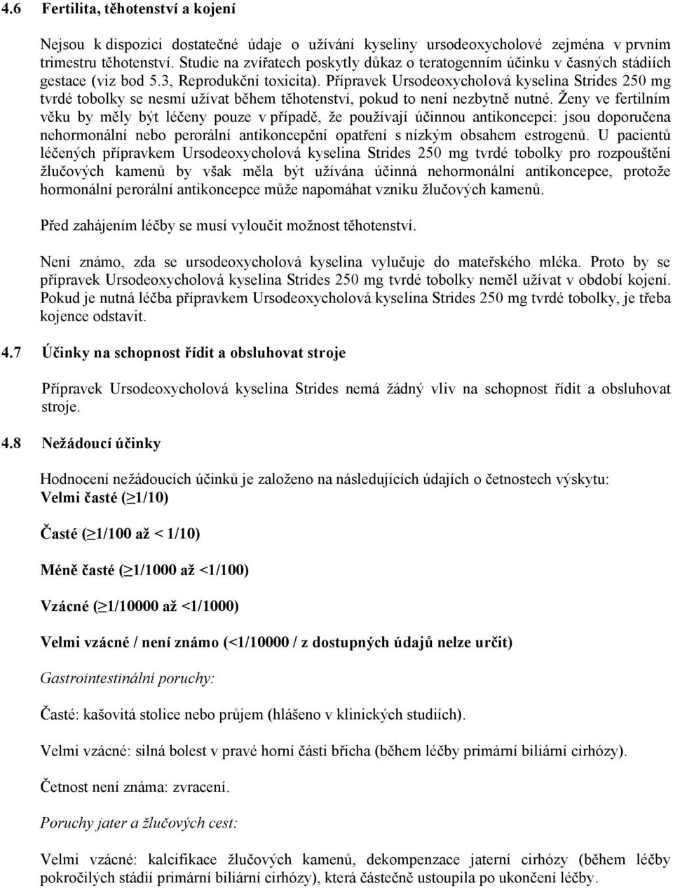 Přípravek Ursodeoxycholová kyselina Strides 250 mg tvrdé tobolky se nesmí užívat během těhotenství, pokud to není nezbytně nutné.