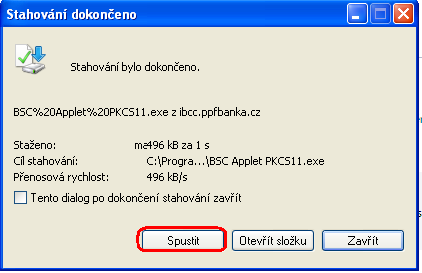 IV. dat) Stažení knihovny pro práci s elektronickým klíčem (applet pro šifrování 1. Dále vyberte soubor s appletem pro komunikaci IB s Tokenem.