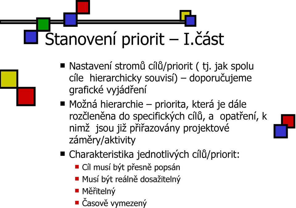 která je dále rozčleněna do specifických cílů, a opatření, k nimž jsou již přiřazovány projektové