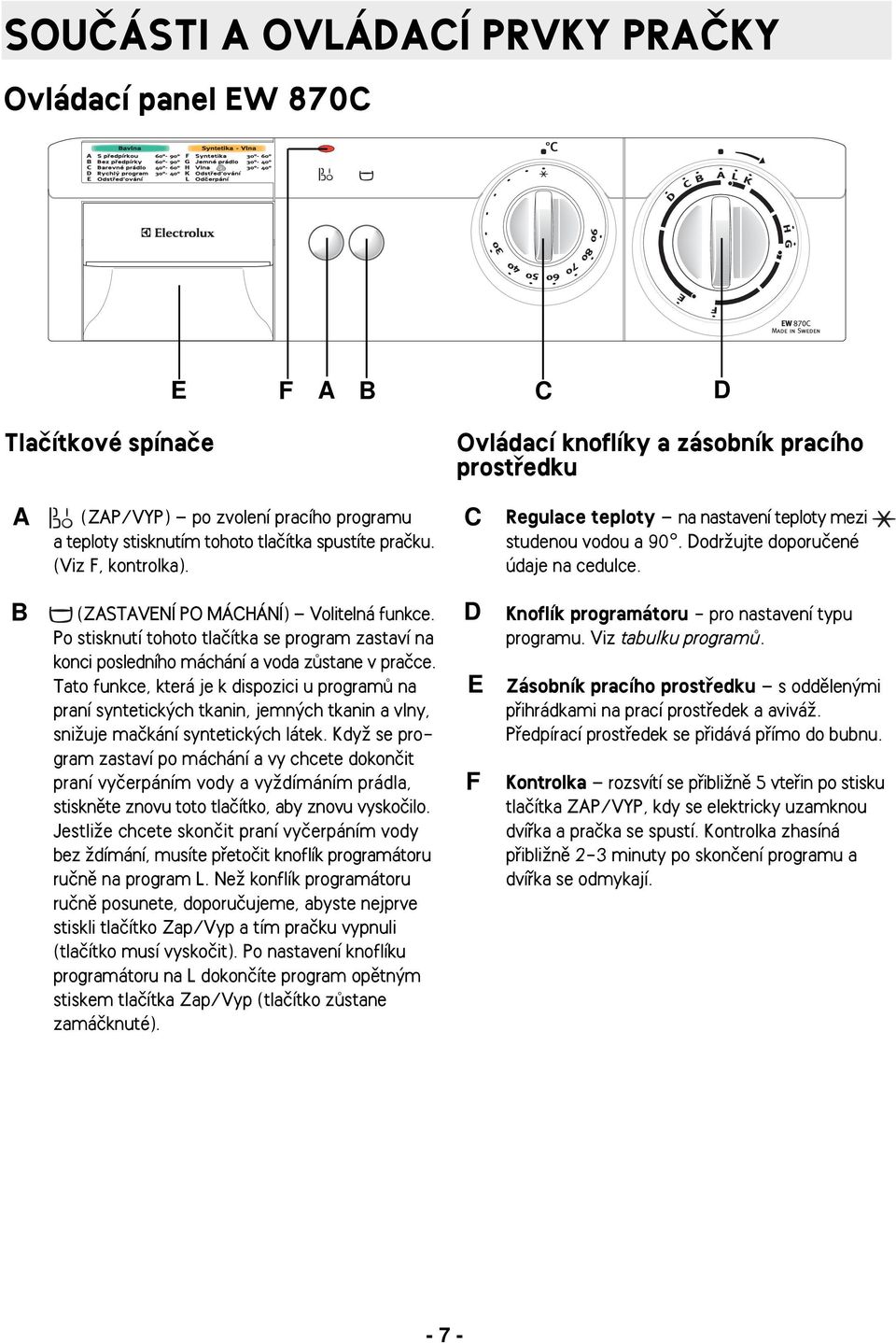 Po stisknutí tohoto tlaãítka se program zastaví na konci posledního máchání a voda zûstane v praãce.