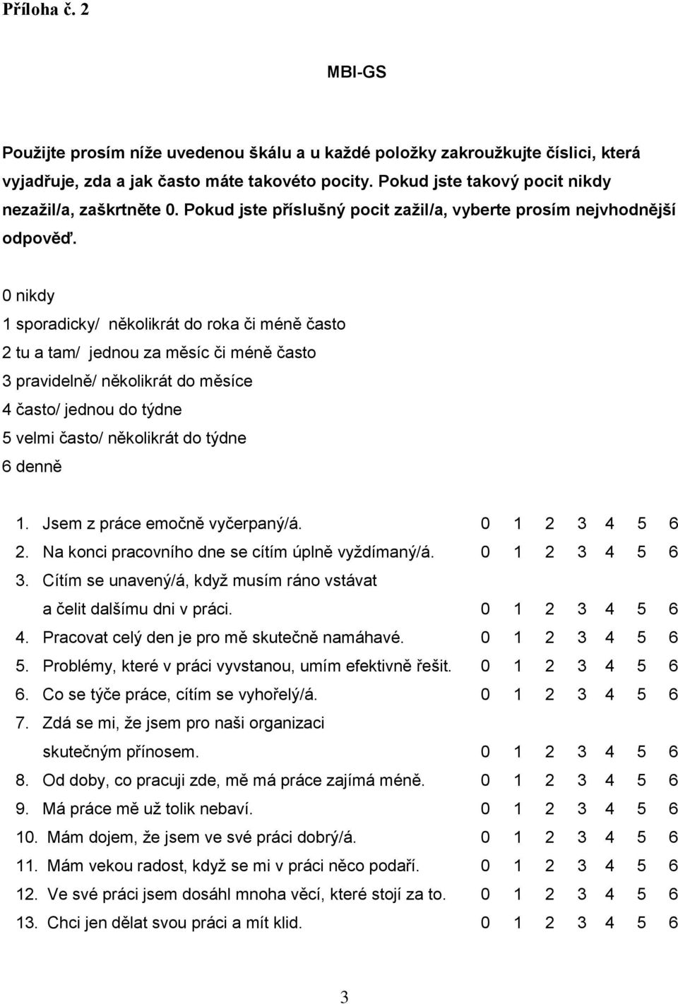 0 nikdy 1 sporadicky/ několikrát do roka či méně často 2 tu a tam/ jednou za měsíc či méně často 3 pravidelně/ několikrát do měsíce 4 často/ jednou do týdne 5 velmi často/ několikrát do týdne 6 denně