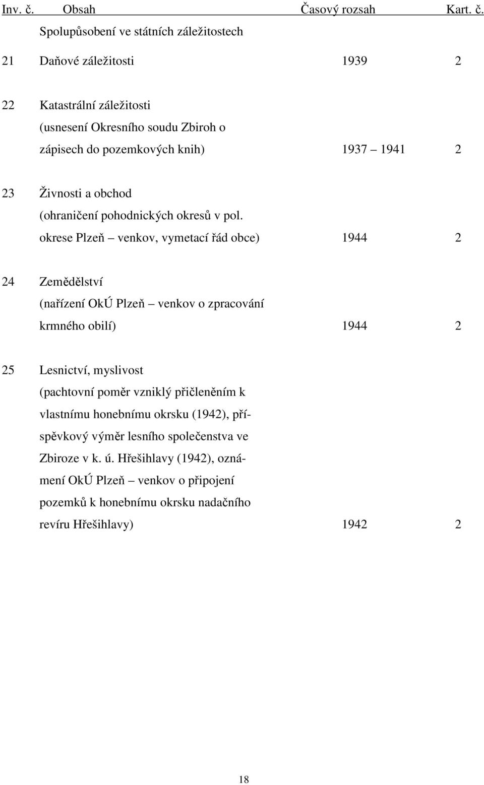 Spolupůsobení ve státních záležitostech 21 Daňové záležitosti 1939 2 22 Katastrální záležitosti (usnesení Okresního soudu Zbiroh o zápisech do pozemkových knih) 1937