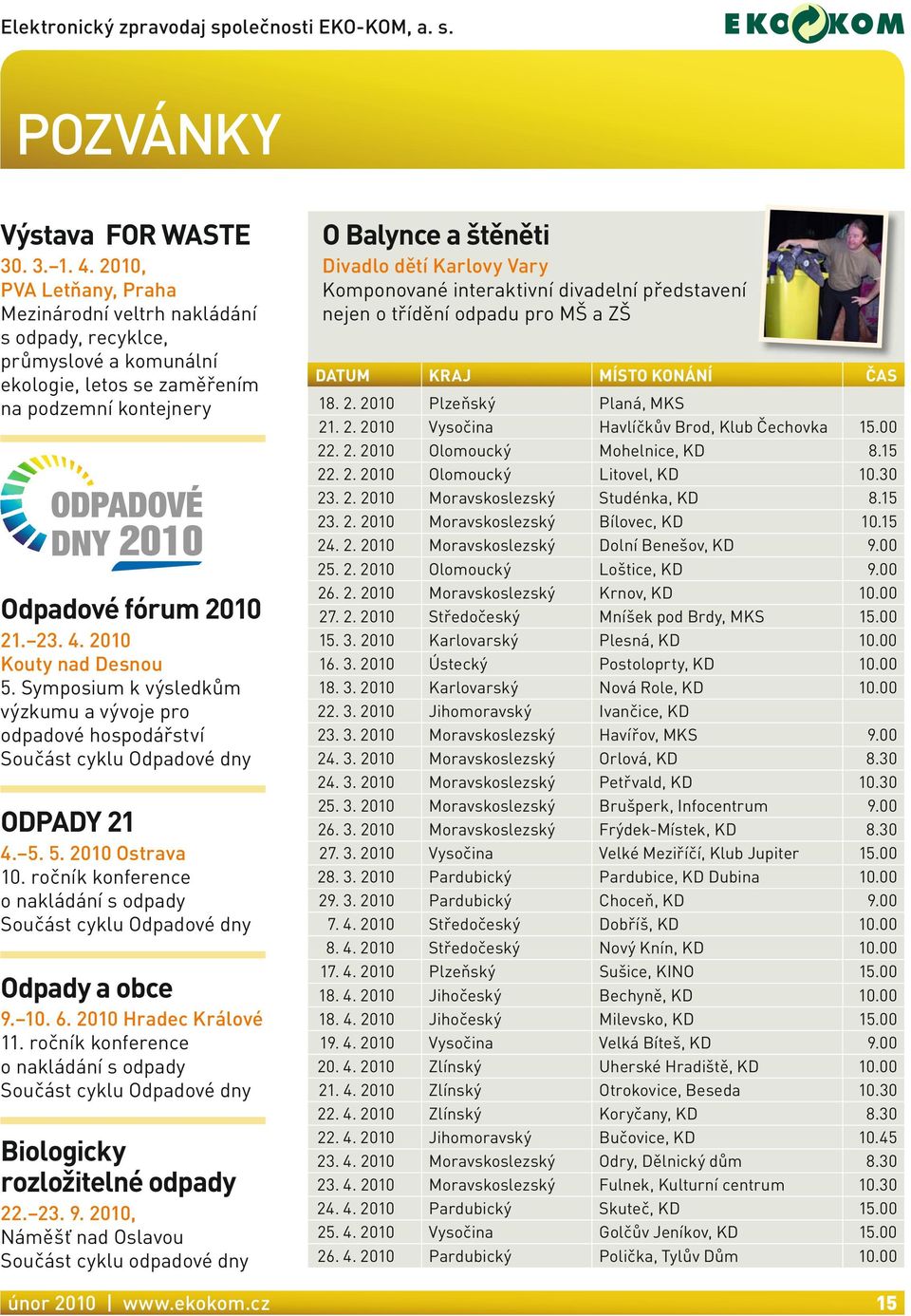 2010 Kouty nad Desnou 5. Symposium k výsledkům výzkumu a vývoje pro odpadové hospodářství Součást cyklu Odpadové dny ODPADY 21 4. 5. 5. 2010 Ostrava 10.