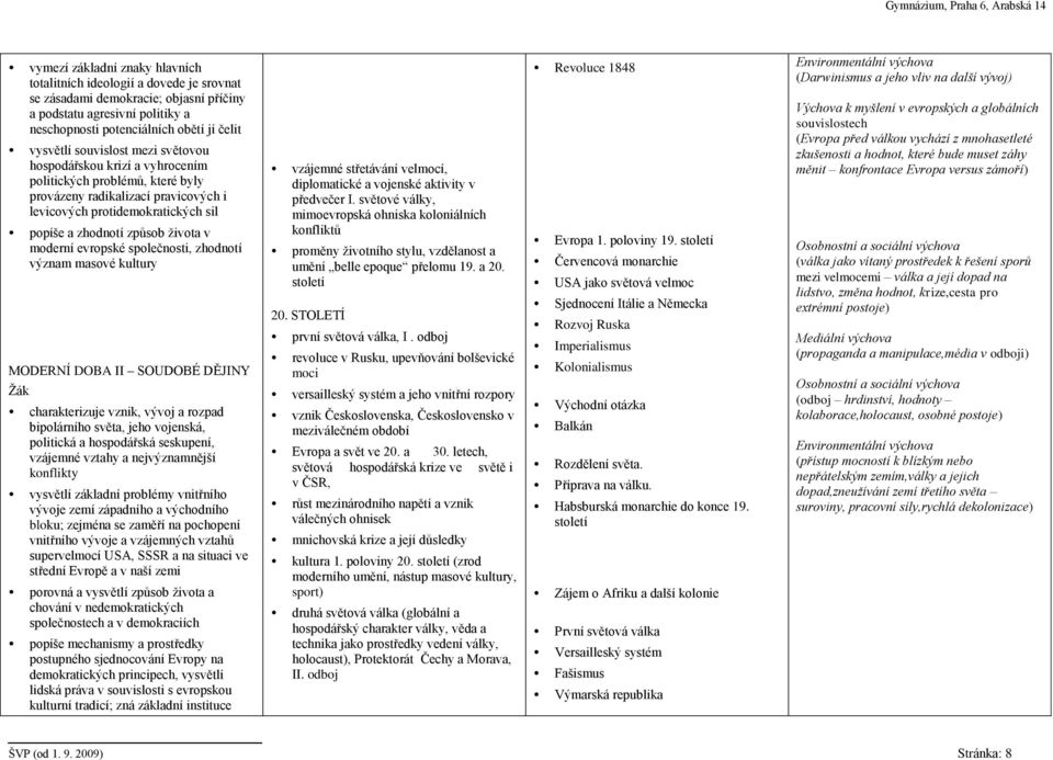 moderní evropské společnosti, zhodnotí význam masové kultury MODERNÍ DOBA II SOUDOBÉ DĚJINY charakterizuje vznik, vývoj a rozpad bipolárního světa, jeho vojenská, politická a hospodářská seskupení,