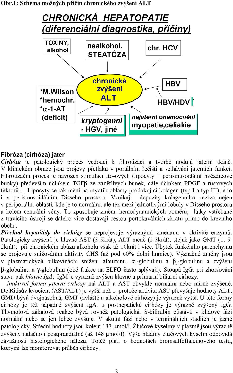 nodulů jaterní tkáně. V klinickém obraze jsou projevy přetlaku v portálním řečišti a selhávání jaterních funkcí.