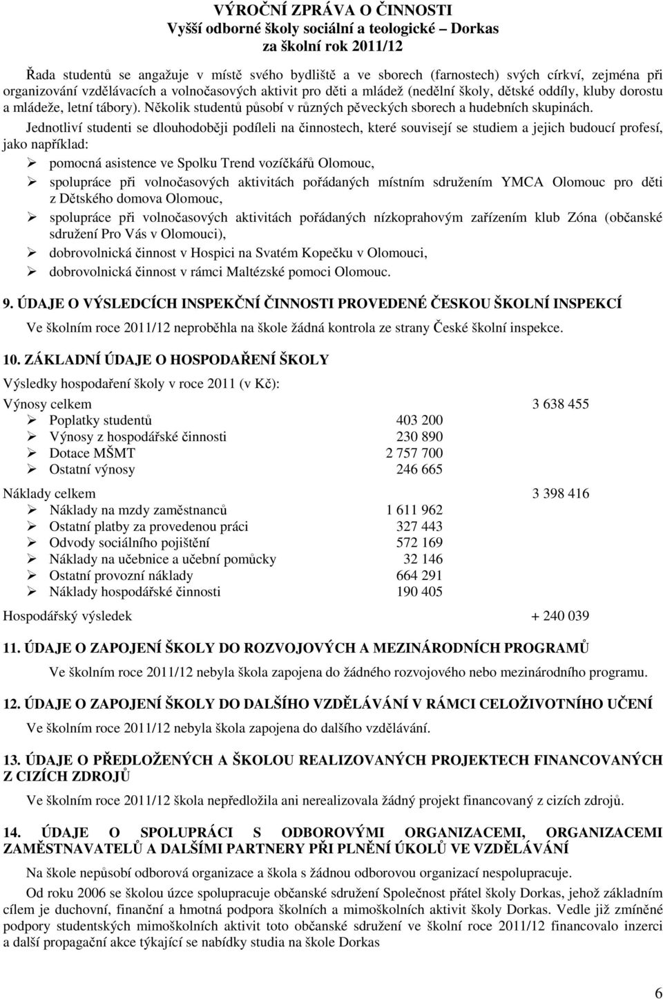 Jednotliví studenti se dlouhodoběji podíleli na činnostech, které souvisejí se studiem a jejich budoucí profesí, jako například: pomocná asistence ve Spolku Trend vozíčkářů Olomouc, spolupráce při