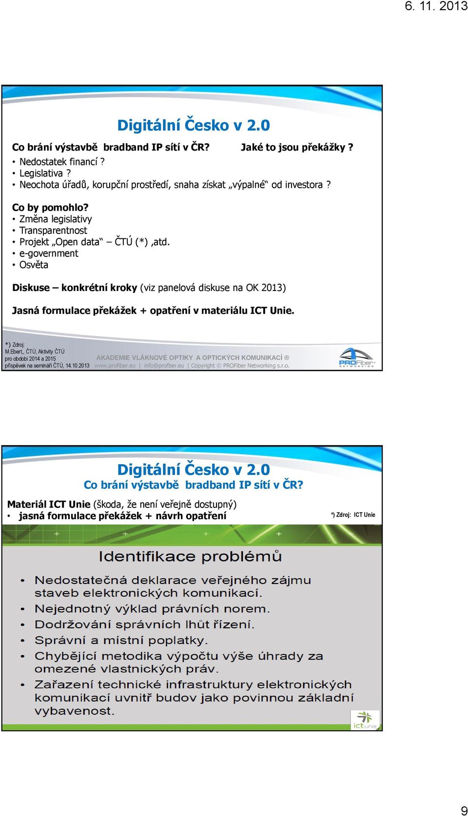 Změna legislativy Transparentnost Projekt Open data ČTÚ (*),atd.