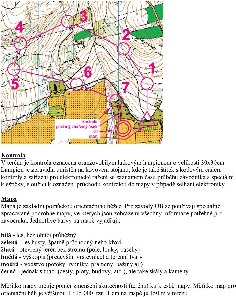 označení průchodu kontrolou do mapy v případě selhání elektroniky. Mapa Mapa je základní pomůckou orientačního běžce.