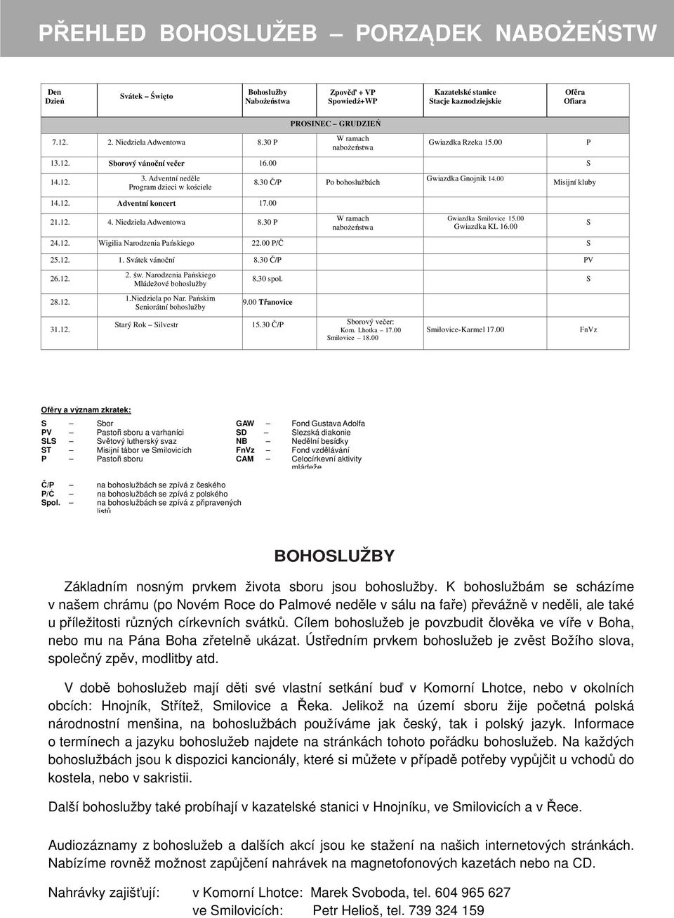 Niedziela Adwentowa 8.30 P 8.30 Č/P Po bohoslužbách W ramach nabożeństwa Gwiazdka Gnojnik 14.00 Gwiazdka milovice 15.00 Gwiazdka KL 16.00 P Misijní kluby 24.12. Wigilia Narodzenia Pańskiego 22.