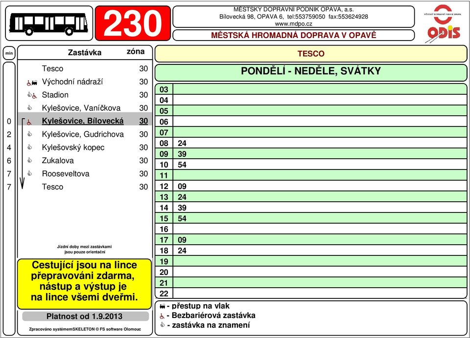 kopec 3 Zukalova 3 Rooseveltova 3 Platnost od 1.9.