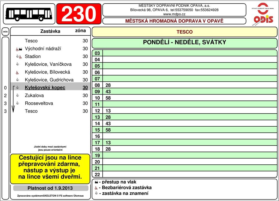 3 Zukalova 3 Rooseveltova 3 Platnost od 1.9.