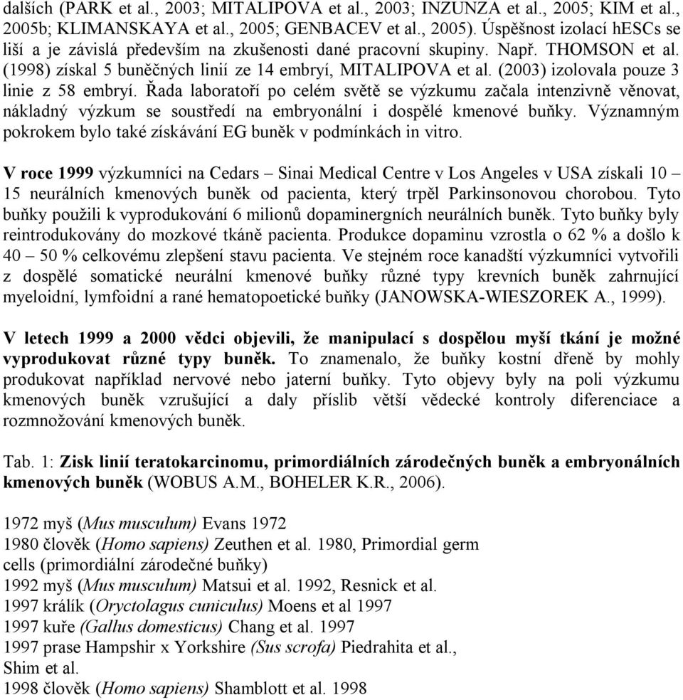 (2003) izolovala pouze 3 linie z 58 embryí. Řada laboratoří po celém světě se výzkumu začala intenzivně věnovat, nákladný výzkum se soustředí na embryonální i dospělé kmenové buňky.