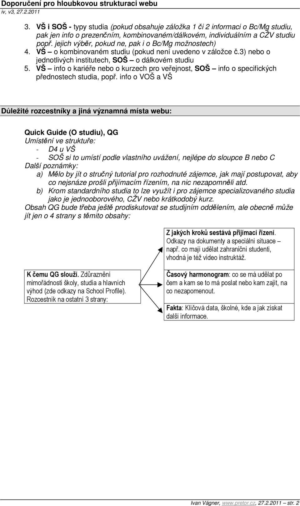 VŠ info o kariéře nebo o kurzech pro veřejnost, SOŠ info o specifických přednostech studia, popř.