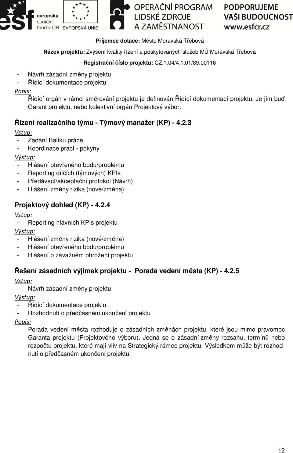 3 - Zadání Balíku práce - Koordinace prací - pokyny - Hlášení otevřeného bodu/problému - Reporting dílčích (týmových) KPIs - Předávací/akceptační protokol (Návrh) - Hlášení změny rizika (nové/změna)