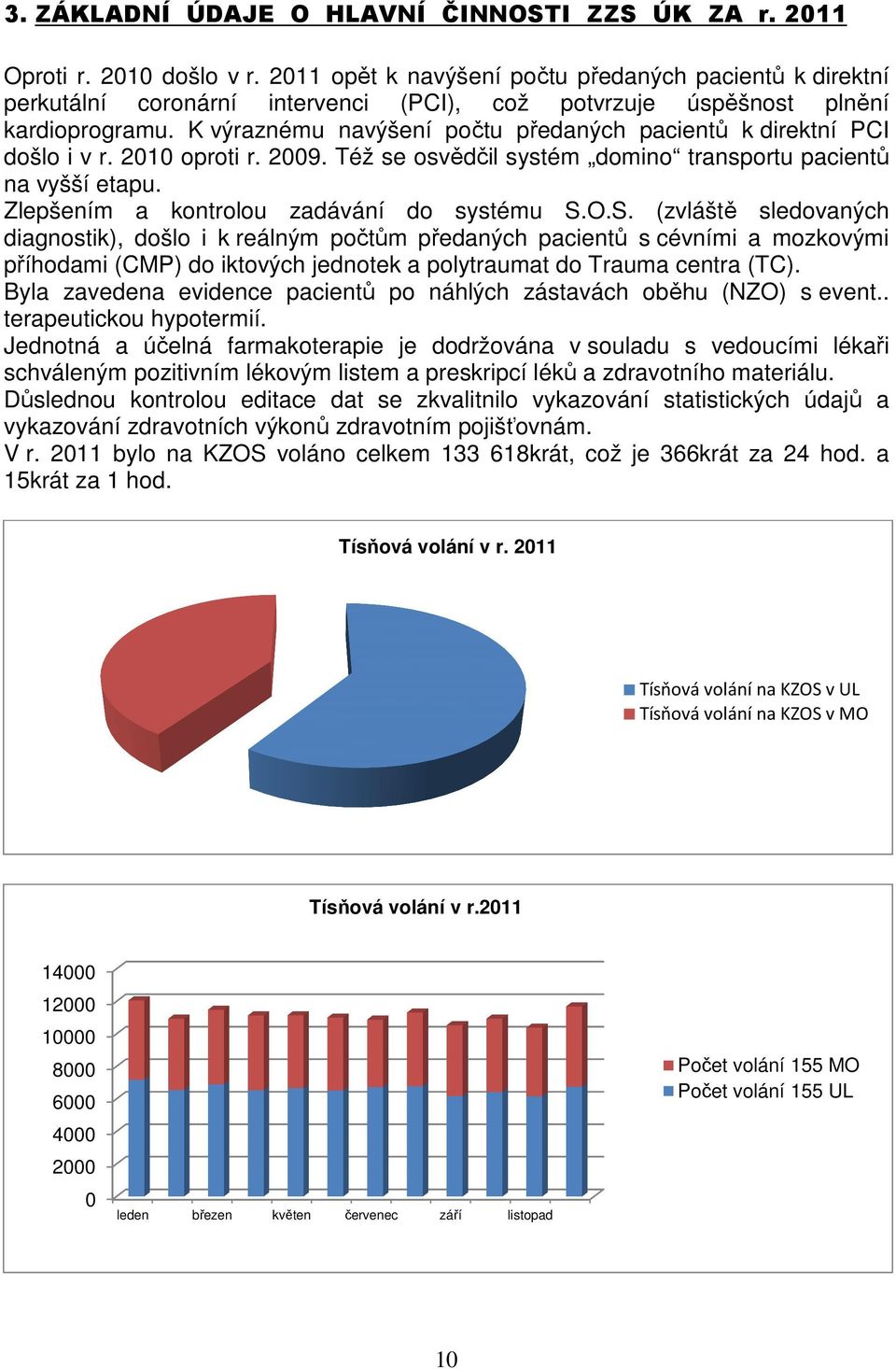 K výraznému navýšení počtu předaných pacientů k direktní PCI došlo i v r. 2010 oproti r. 2009. Též se osvědčil systém domino transportu pacientů na vyšší etapu.