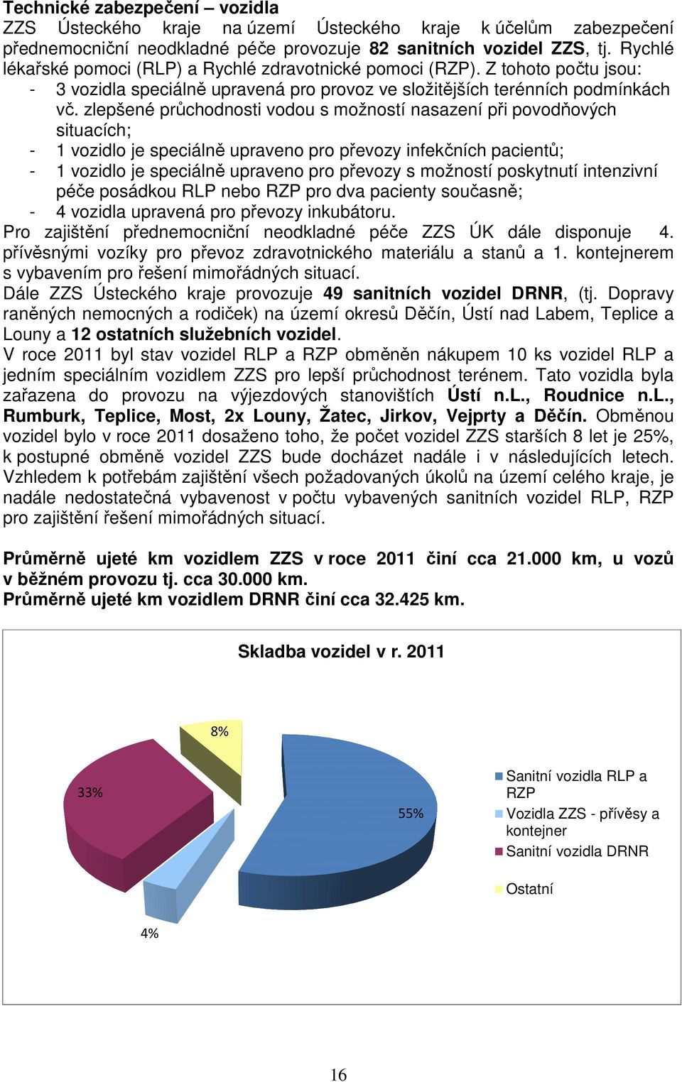 zlepšené průchodnosti vodou s možností nasazení při povodňových situacích; - 1 vozidlo je speciálně upraveno pro převozy infekčních pacientů; - 1 vozidlo je speciálně upraveno pro převozy s možností