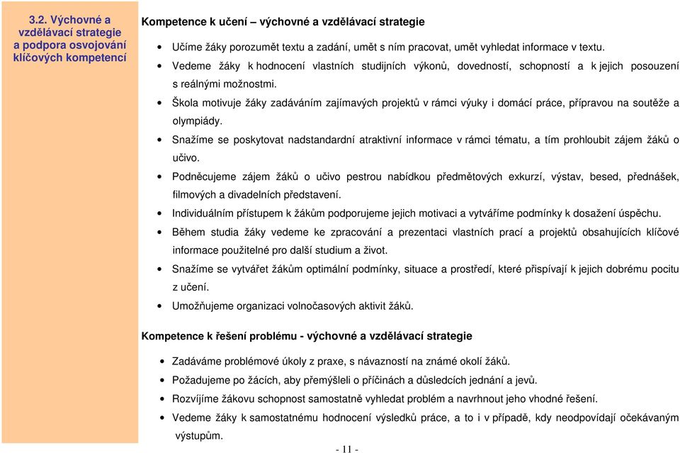 Škola motivuje žáky zadáváním zajímavých projektů v rámci výuky i domácí práce, přípravou na soutěže a olympiády.