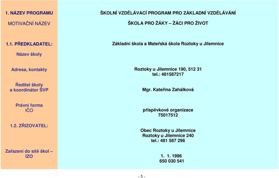 ŠVP Roztoky u Jilemnice 190, 512 