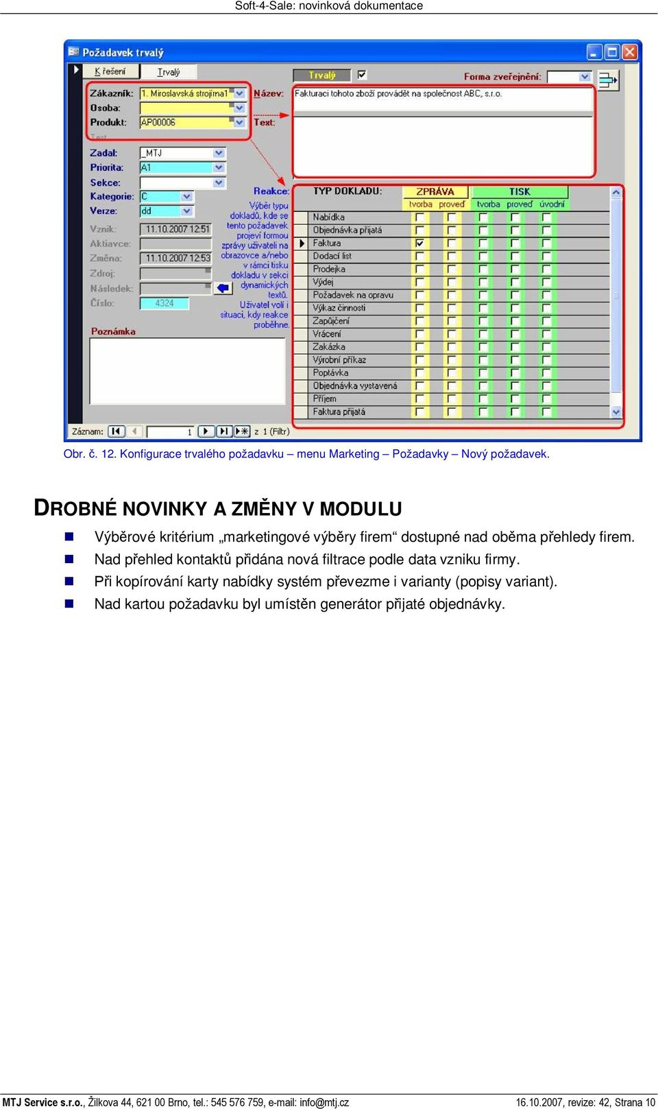 Nad p ehled kontakt p idána nová filtrace podle data vzniku firmy.