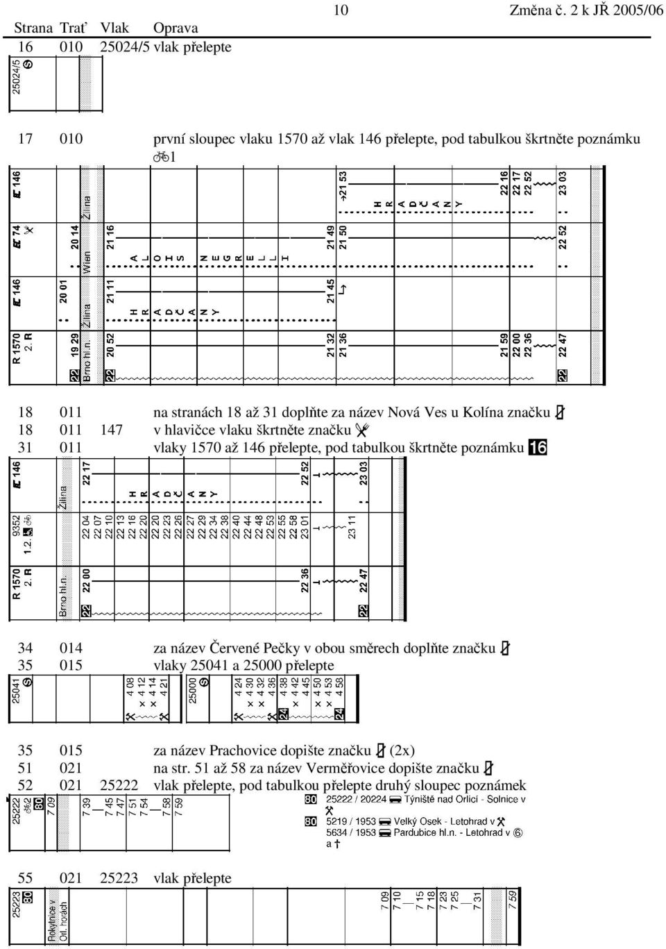 značku 3 18 011 147 v hlaviče vlaku škrtněte značku _ 31 011 vlaky 1570 až 146 přelepte, pod tabulkou škrtněte poznámku #) 34 014 za název Červené Pečky v obou