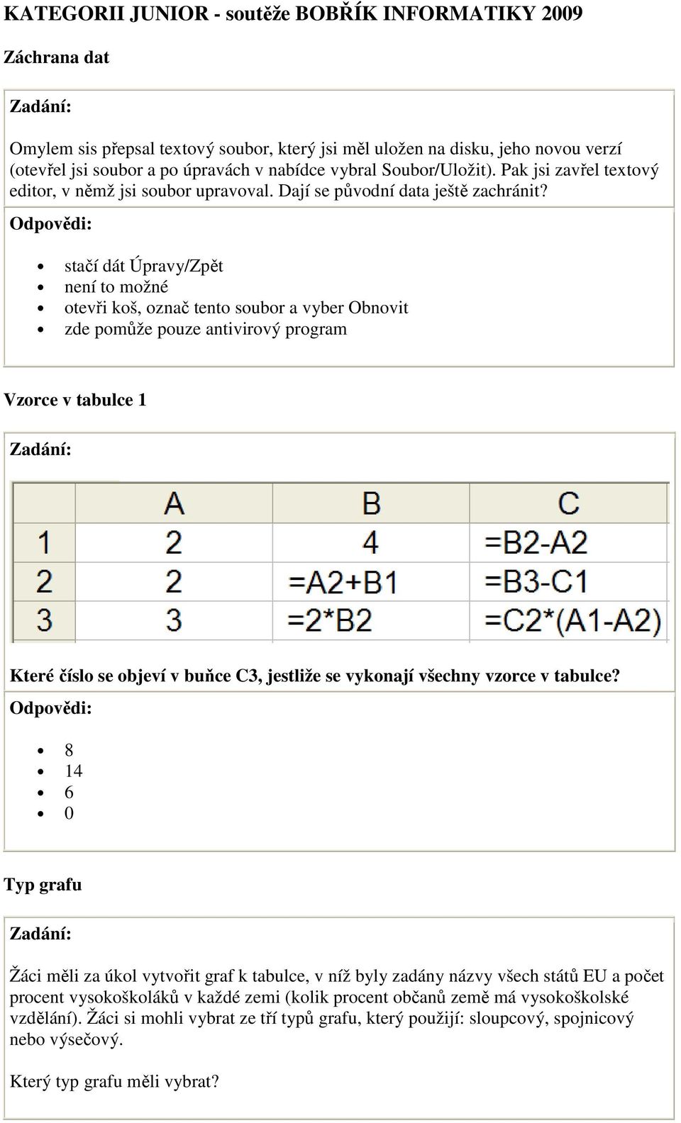 stačí dát Úpravy/Zpět není to možné otevři koš, označ tento soubor a vyber Obnovit zde pomůže pouze antivirový program Vzorce v tabulce 1 Které číslo se objeví v buňce C3, jestliže se vykonají