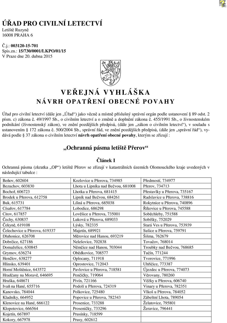 49/1997 Sb., o civilním letectví a o změně a doplnění zákona č. 455/1991 Sb.