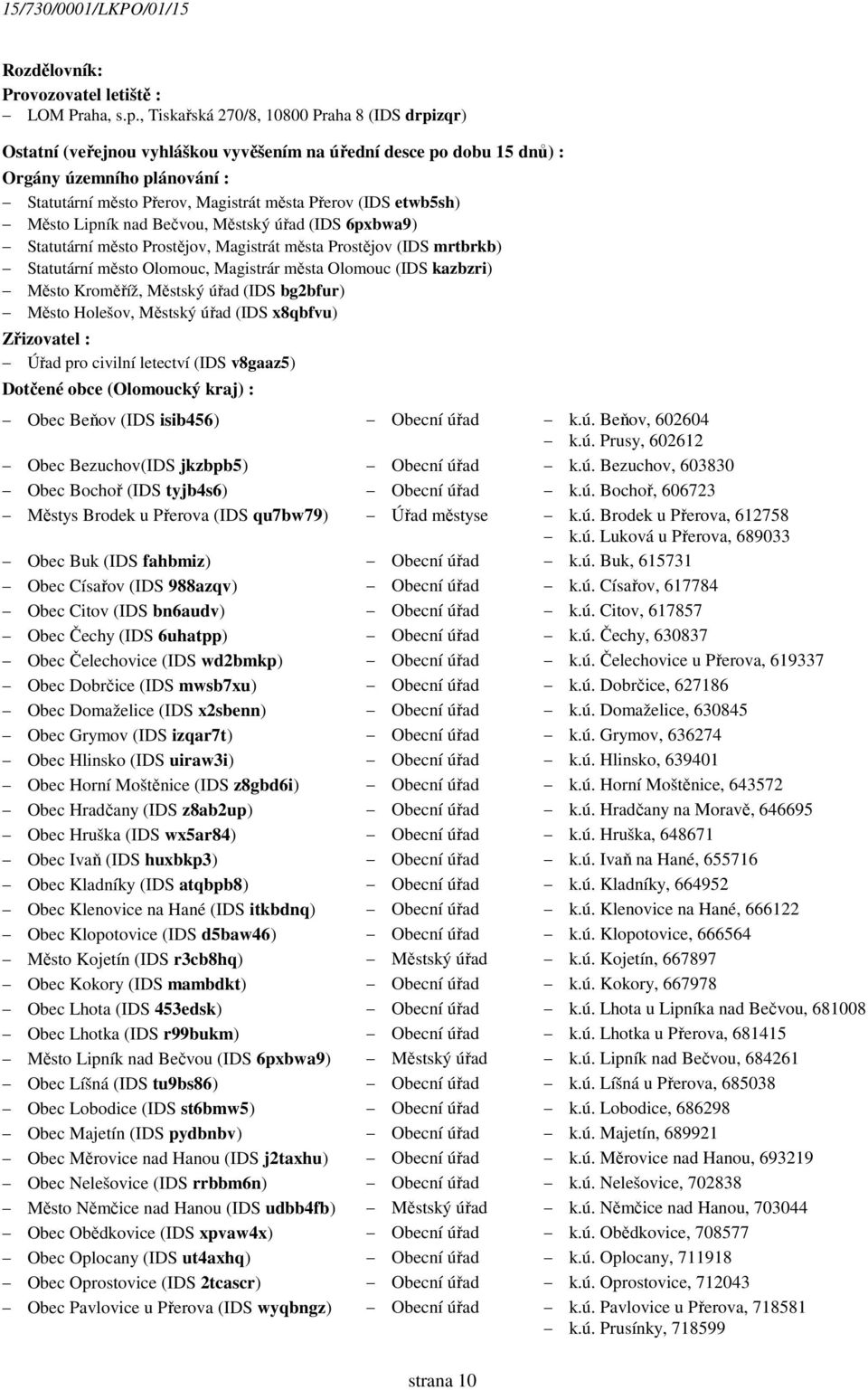 etwb5sh) Město Lipník nad Bečvou, Městský úřad (IDS 6pxbwa9) Statutární město Prostějov, Magistrát města Prostějov (IDS mrtbrkb) Statutární město Olomouc, Magistrár města Olomouc (IDS kazbzri) Město