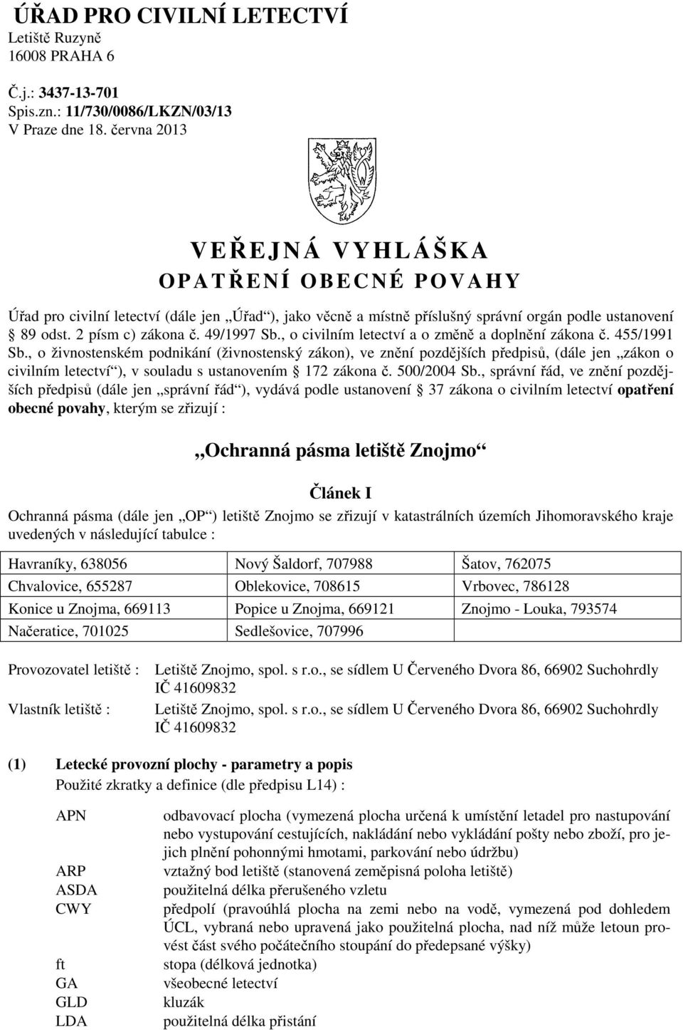 , o civilním letectví a o změně a doplnění zákona č. 455/1991 Sb.