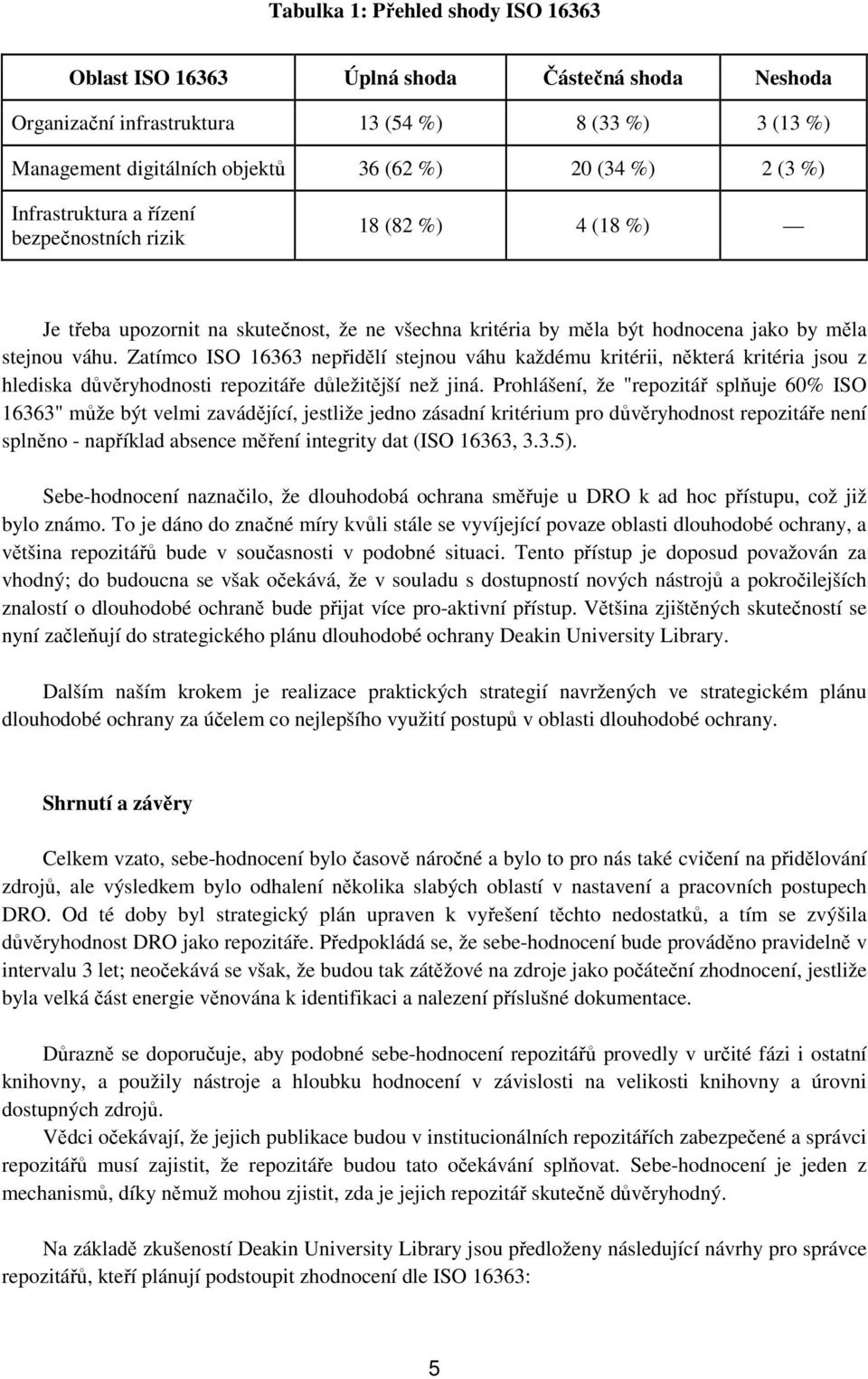 Zatímco ISO 16363 nepřidělí stejnou váhu každému kritérii, některá kritéria jsou z hlediska důvěryhodnosti repozitáře důležitější než jiná.