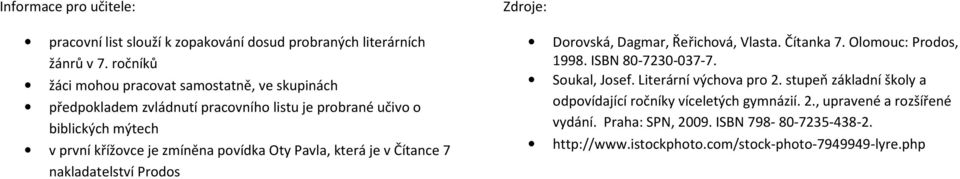 povídka Oty Pavla, která je v Čítance 7 nakladatelství Prodos Zdroje: Dorovská, Dagmar, Řeřichová, Vlasta. Čítanka 7. Olomouc: Prodos, 1998. ISBN 80-7230-037-7.