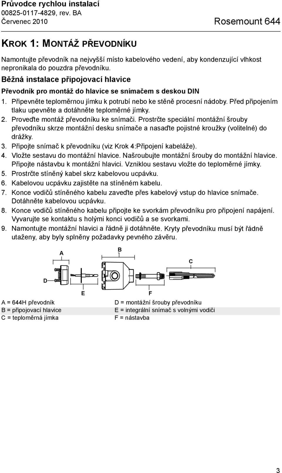 Před připojením tlaku upevněte a dotáhněte teploměrné jímky. 2. Proveďte montáž převodníku ke snímači.