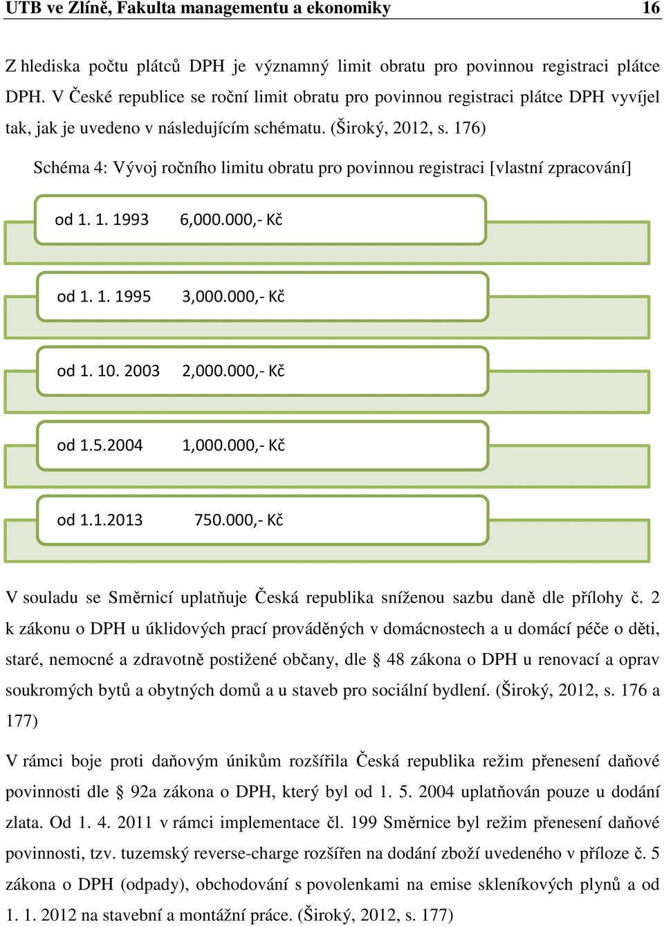 176) Schéma 4: Vývoj ročního limitu obratu pro povinnou registraci [vlastní zpracování] od 1. 1. 1993 6,000.000,- Kč od 1. 1. 1995 3,000.000,- Kč od 1. 10. 2003 2,000.000,- Kč od 1.5.2004 1,000.