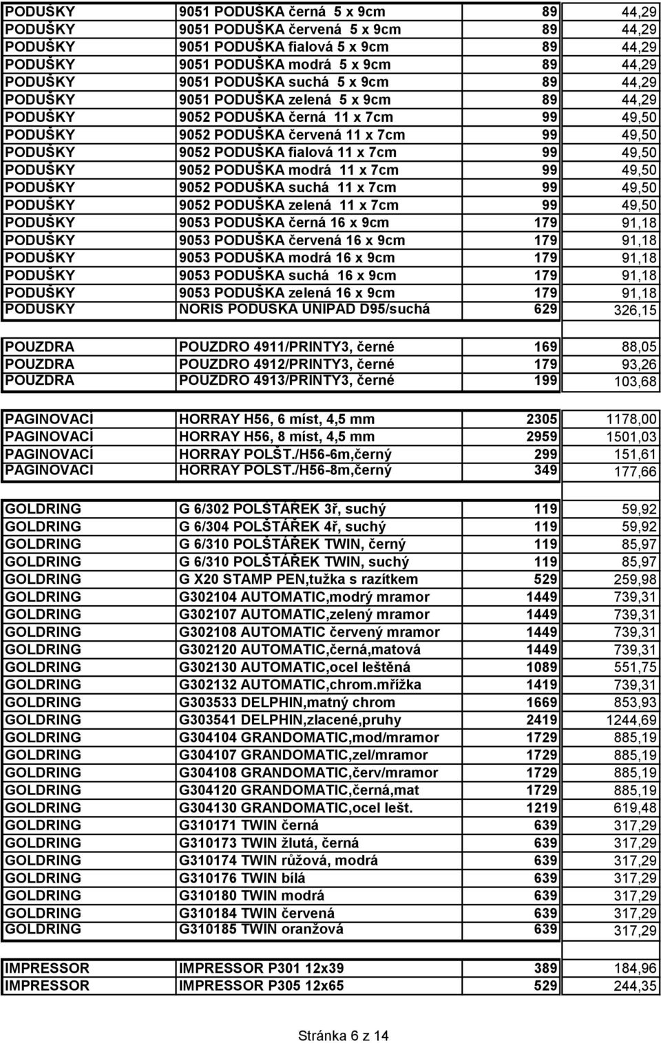 x 7cm 99 49,50 PODUŠKY 9052 PODUŠKA modrá 11 x 7cm 99 49,50 PODUŠKY 9052 PODUŠKA suchá 11 x 7cm 99 49,50 PODUŠKY 9052 PODUŠKA zelená 11 x 7cm 99 49,50 PODUŠKY 9053 PODUŠKA černá 16 x 9cm 179 91,18