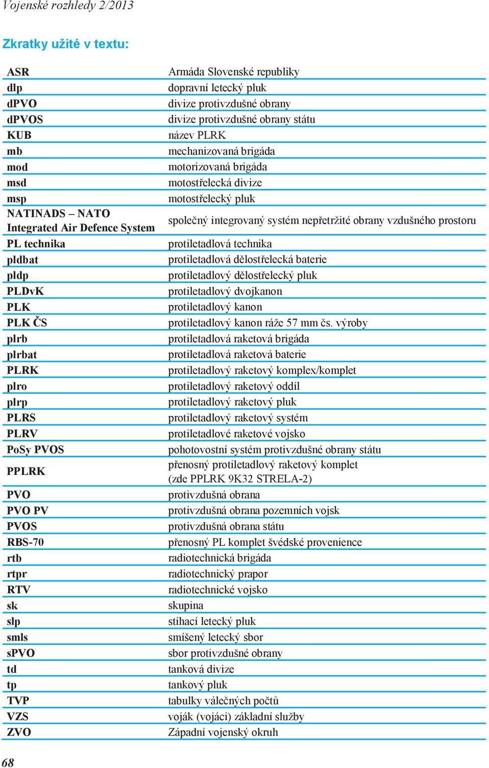 mechanizovaná brigáda motorizovaná brigáda motostřelecká divize motostřelecký pluk společný integrovaný systém nepřetržité obrany vzdušného prostoru protiletadlová technika protiletadlová