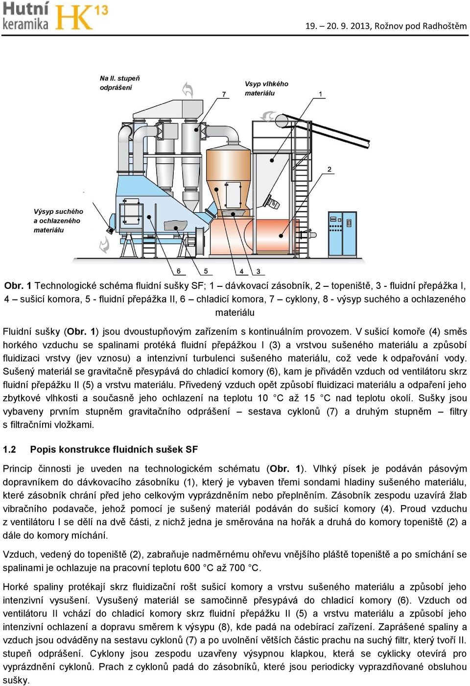 ochlazeného materiálu Fluidní sušky (Obr. 1) jsou dvoustupňovým zařízením s kontinuálním provozem.