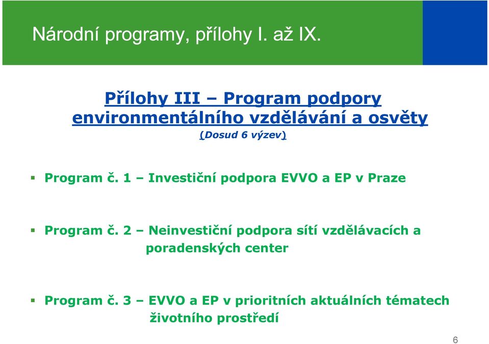 1 Investiční podpora EVVO a EP v Praze Program č.