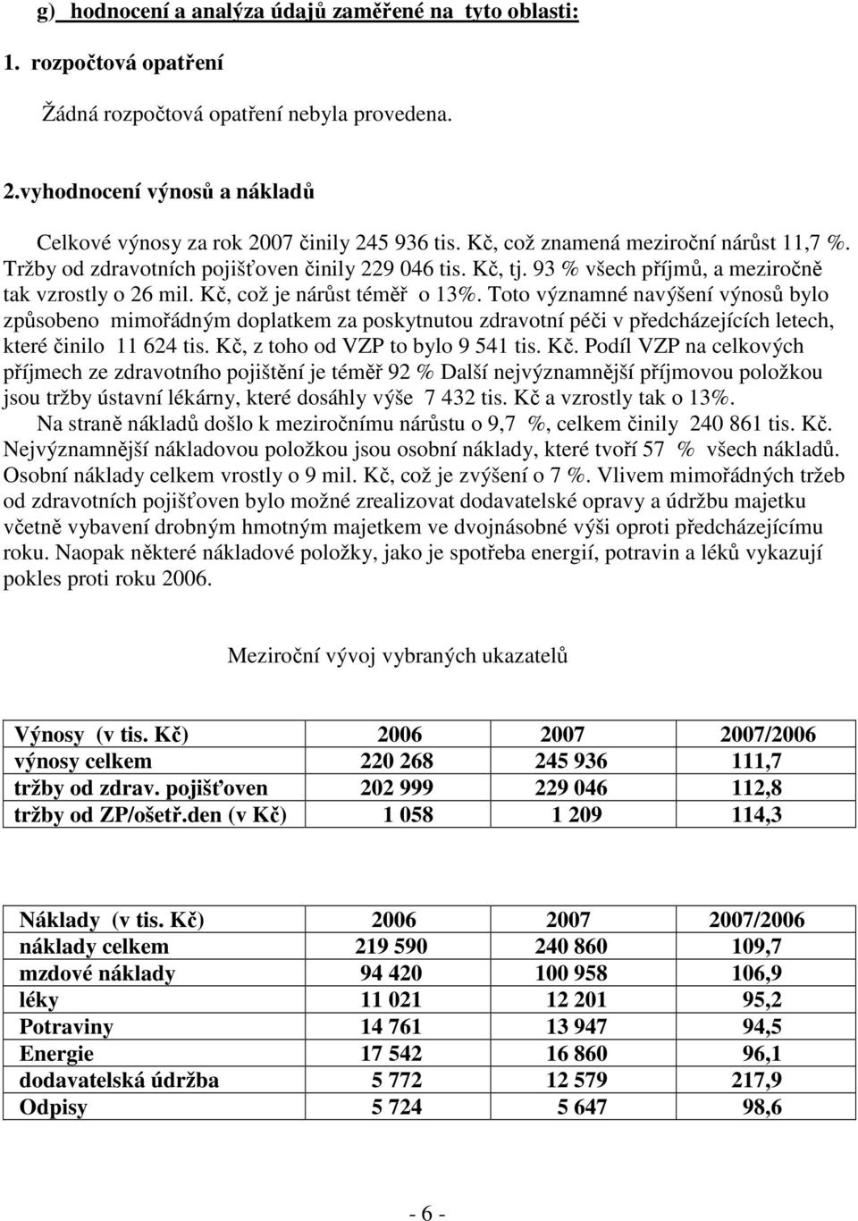 Toto významné navýšení výnosů bylo způsobeno mimořádným doplatkem za poskytnutou zdravotní péči v předcházejících letech, které činilo 11 624 tis. Kč,