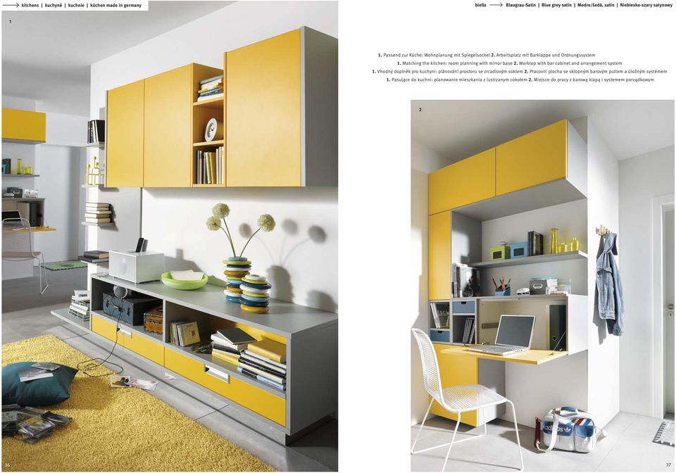 Worktop with bar cabinet and arrangement system 1. Vhodný doplněk pro kuchyni: plánování prostoru se zrcadlovým soklem 2.