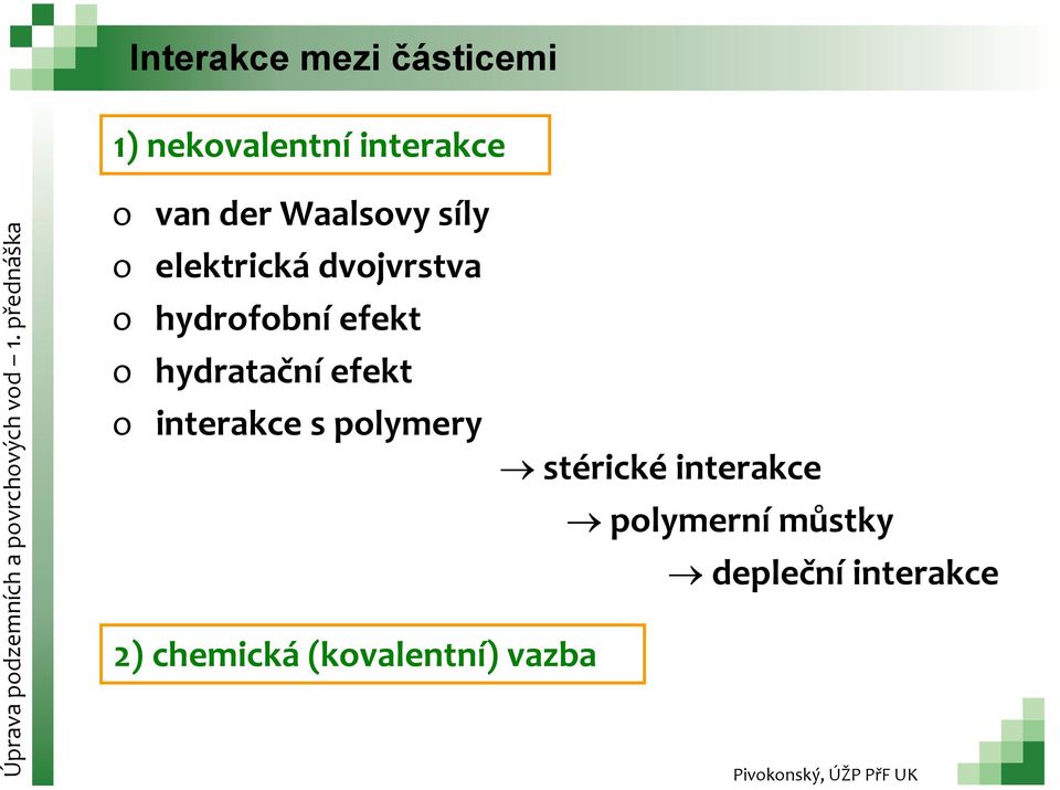 hydratační efekt o interakce s polymery stérické interakce