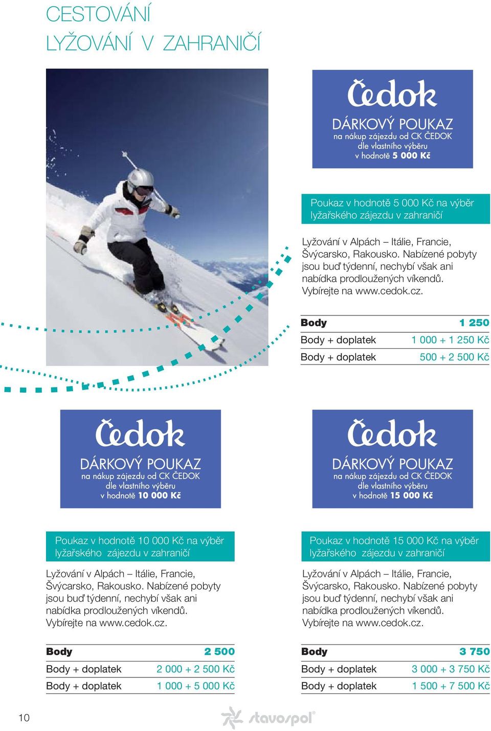 Body 1 250 1 000 + 1 250 Kč 500 + 2 500 Kč Poukaz v hodnotě 10 000 Kč na výběr lyžařského zájezdu v zahraničí Lyžování v Alpách Itálie, Francie, Švýcarsko, Rakousko.