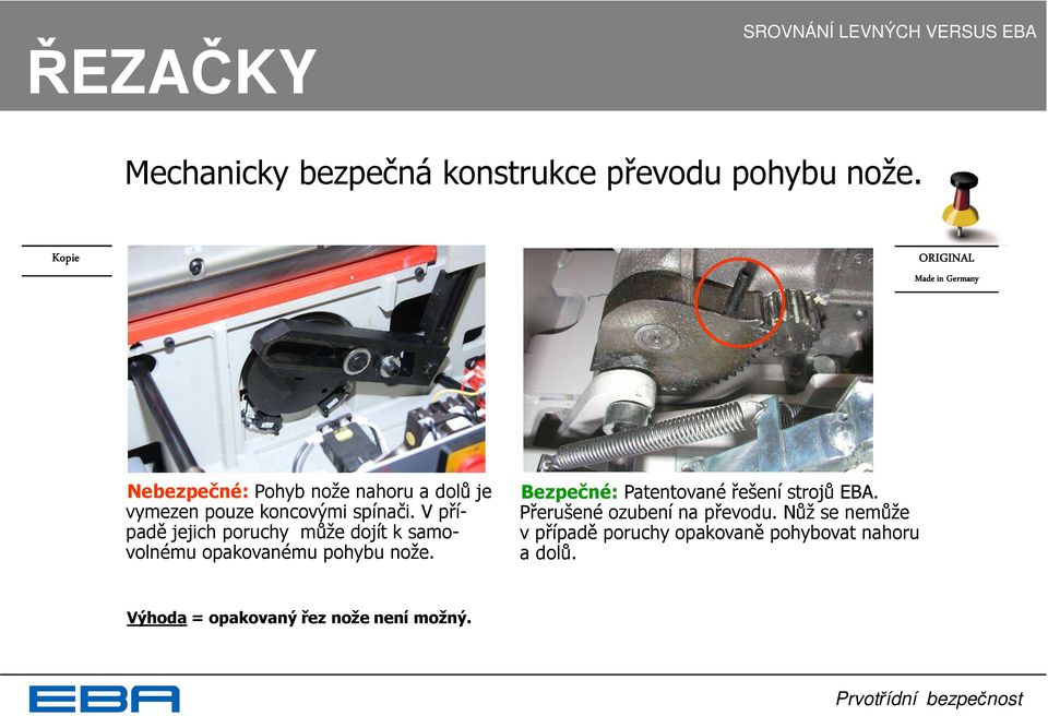 V případě jejich poruchy může dojít k samovolnému opakovanému pohybu nože.