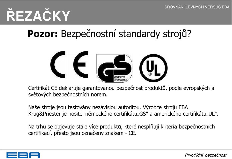 norem. Naše stroje jsou testovány nezávislou autoritou.